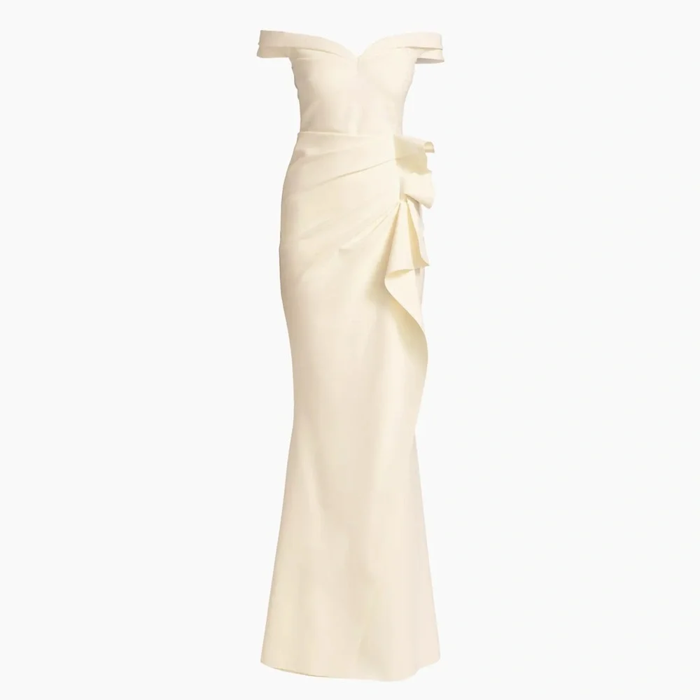 Chiara Boni La Petite Robe Radoslava Off-The-Shoulder Wrap Cream Gown Size 4 - Picture 6 of 12